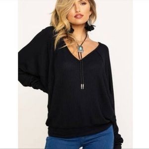 NWT Free People Santa Clara Thermal Top. Black.  Size XSmall